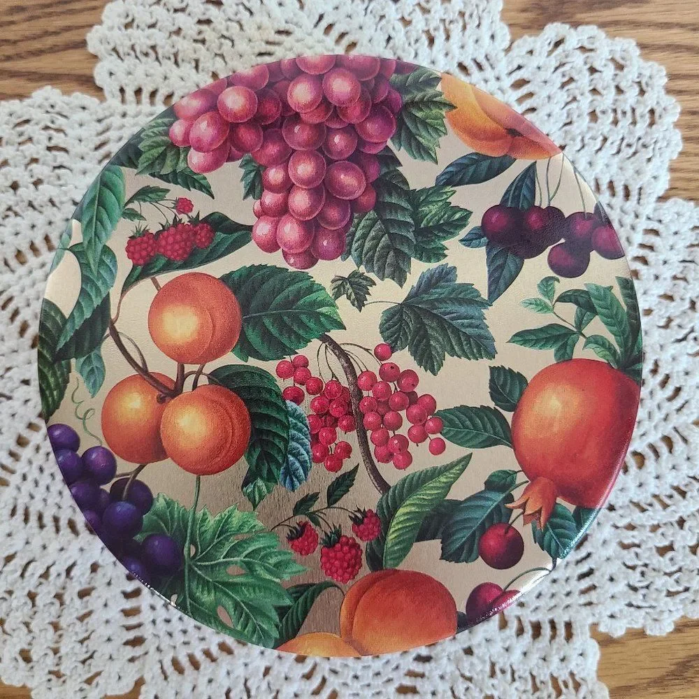 Vintage Tin Gold With Fruit And Leaves - Very Colorful - Great Condition